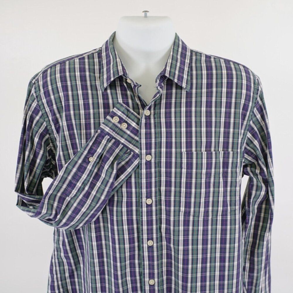 J. Crew Haberdashery Green Blue Red Plaid Large 80s Two Ply Collared Dress Shirt